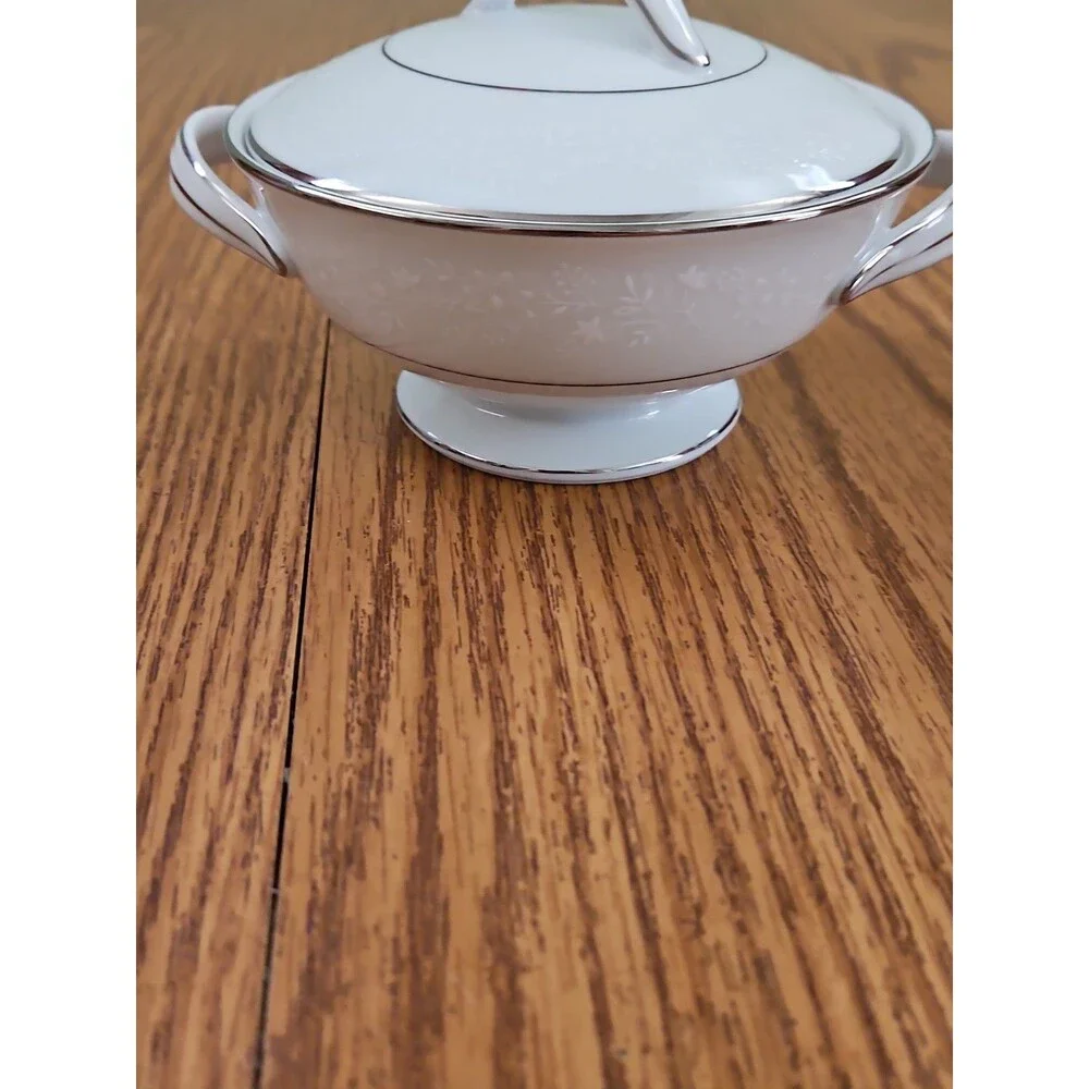 NORITAKE 6438 BUCKINGHAM BONE CHINA PLATINUM CREAMER & SUGAR BOWL